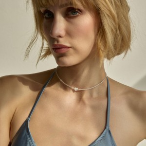 Choker cu inima din mother of pearl din cristale si argint 35 cm DiAmanti 242-07-G (Argint 925‰ 0,7 g.)